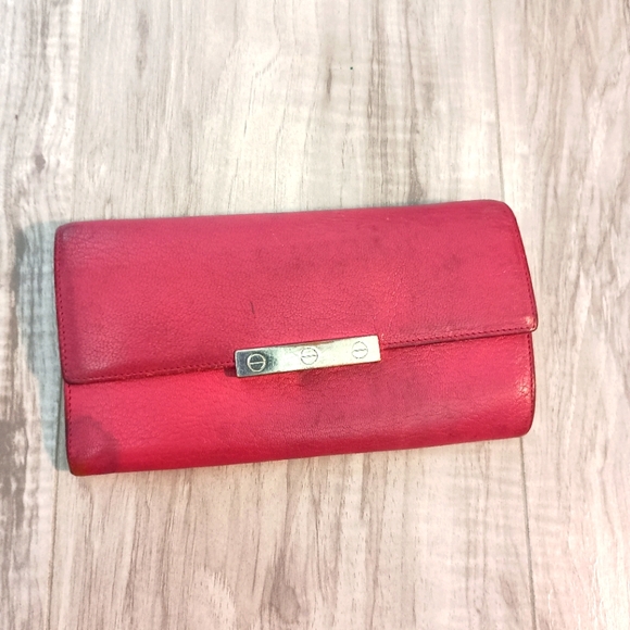 Cartier Handbags - CARTIER VINTAGE LOVE SCREW EMBOSSED LEATHER LONG WALLET BIFOLD CC LOGO ROSE PINK
